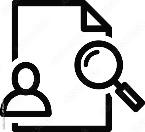Job search and candidate selection concept shown by document person icon and magnifying glass for recruitment and human resources processes