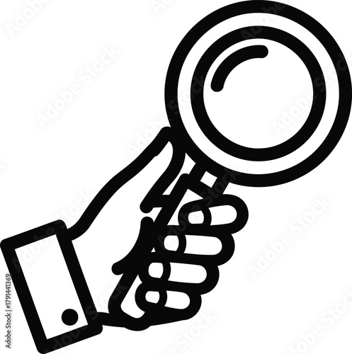 Magnifying glass held by a hand ready for investigation scrutiny and detailed analysis uncovering hidden details and exploring the unknown with precision
