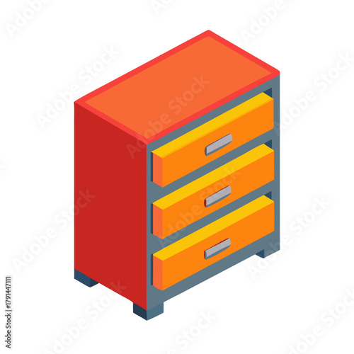Isometric Cartoon Style Tool Cabinet with Drawers