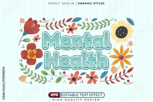 Editable 3d text effect mental health with decorative background for banner template design