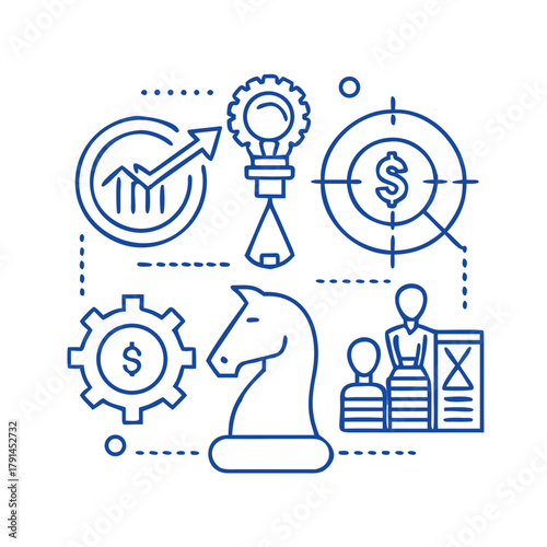 Business and Strategy Icons Representing Ideas and Planning