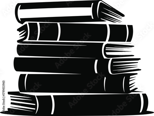 Stack of books silhouette, black vector illustration, uneven book pile design, education and knowledge concept, literary theme artwork, academic symbol, reading culture