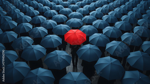 Stand out from the crowd with bold, vibrant individuality, and unique perspective, be different and noticeable in a sea of similar umbrellas