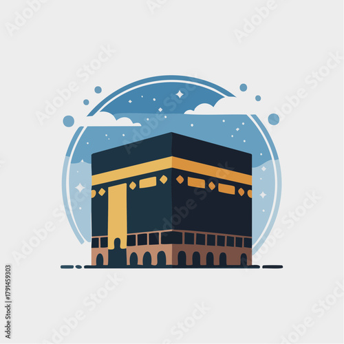 Flat Vector Illustration of the Holy Kaaba in Mecca.