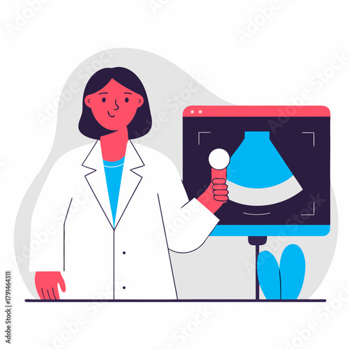 Female doctor in white coat holding ultrasound probe
