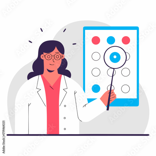 Woman doctor performing an eye test using a vision chart