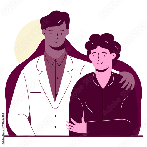 Oncologist with arm around patient providing comfort
