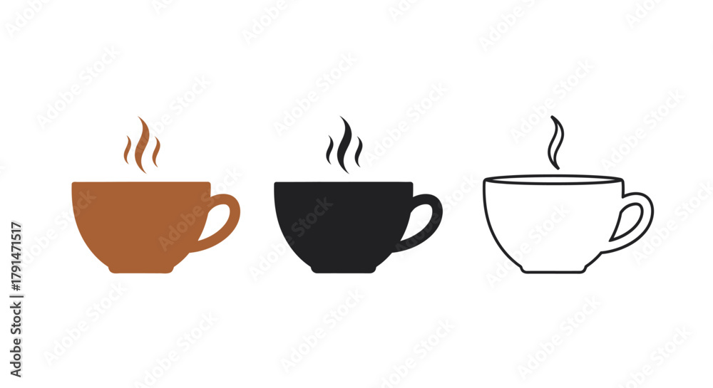 Fototapeta premium Minimalist illustration of three sets of coffee cup silhouettes, symbolizing business breaks, flat vector design.