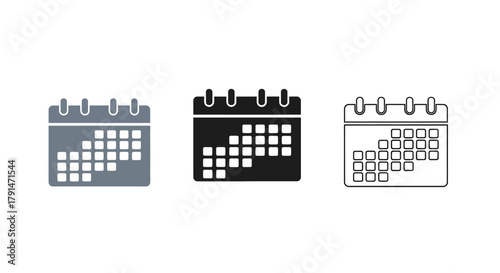 Minimalist illustration of three sets of calendar silhouettes, symbolizing deadlines and planning, flat vector design.