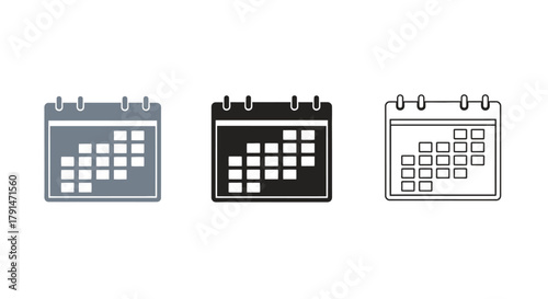 Minimalist illustration of three sets of calendar silhouettes, symbolizing deadlines and planning, flat vector design.