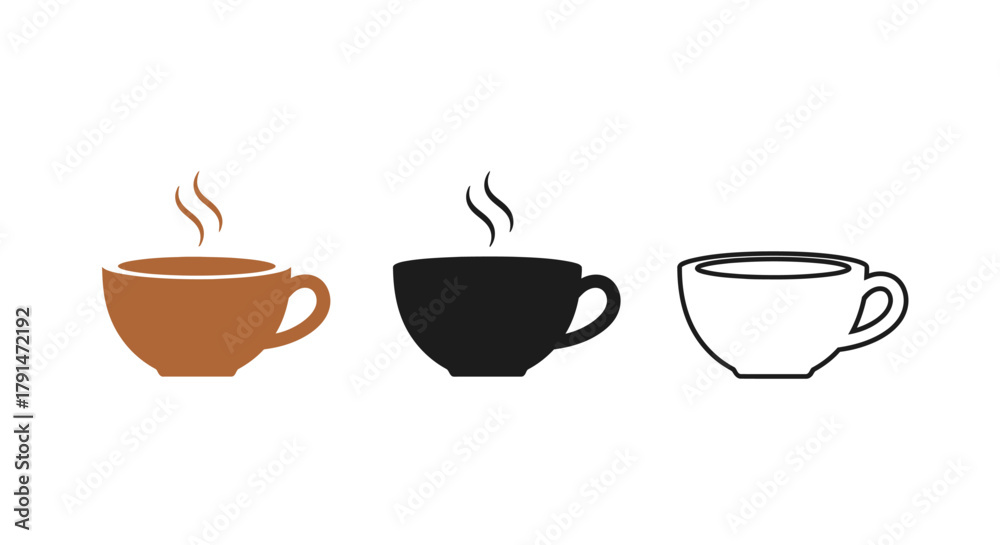 Fototapeta premium Minimalist illustration of three sets of coffee cup silhouettes, symbolizing business breaks, flat vector design.