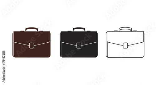 Minimalist illustration of three sets of briefcase silhouettes,  representing professionalism, flat vector design.