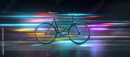 Bike Speeding Through Colorful Light Trails.