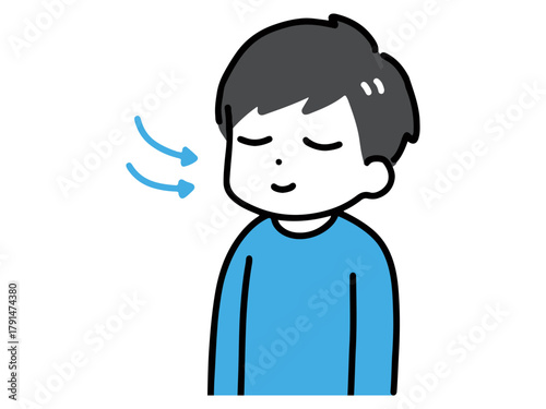 息を鼻から吸っている私服姿の笑顔の若い男性のイラスト