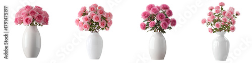 Charming collection of pink roses arranged in elegant white vases, perfect for adding a touch of romance and beauty to any space, originally created as a scalable graphic
