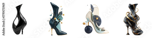 Luxury high heel shoe collection, stylish footwear with modern abstract designs, perfect for fashion, style, and creative concepts, a symbol of elegance and sophistication
