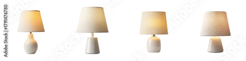 Elegant table lamps collection for interior design showcase, radiating a soft, inviting glow, perfect for home decor catalogs and modern living spaces, originally vector graphics