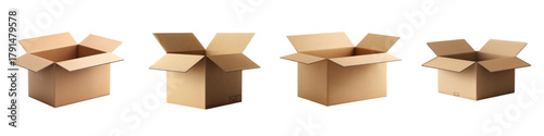 Versatile collection of open cardboard boxes for moving, storage, or e-commerce shipping solutions, perfect for product display, packaging mockups, or creative projects