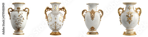 Exquisite Collection of Decorative Vases with Intricate Gold Detailing, Perfect for Adding a Touch of Luxury and Elegance to Interior Design Projects and Sophisticated Decor