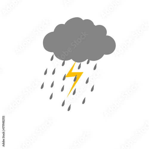 Dark rain illustration. Lightning rain illustration. Flat design of rain clouds. Bad weather illustration. Rainstorm vector illustration
