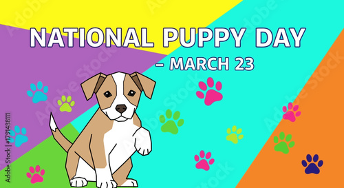 National Puppy Day Celebration with Adorable Dog and Paw Prints.