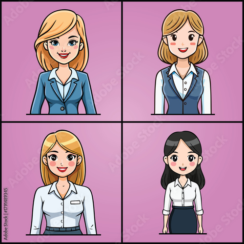 Four businesswomen portraits in cartoon style