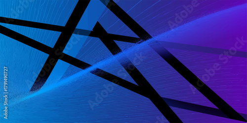 Dynamic Black Geometric Lines Over Blue Purple Gradient Abstract Digital Art Background Wallpaper Design.