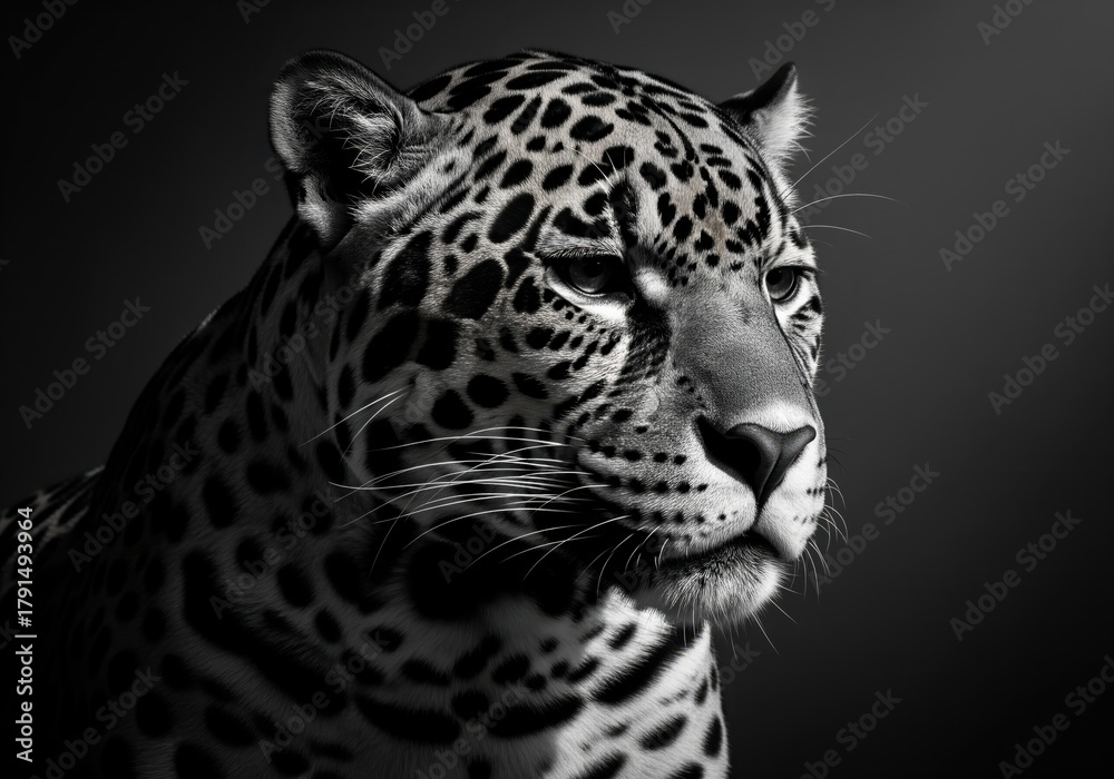 Naklejka premium High contrast black and white fine art portrait of a powerful wild jaguar