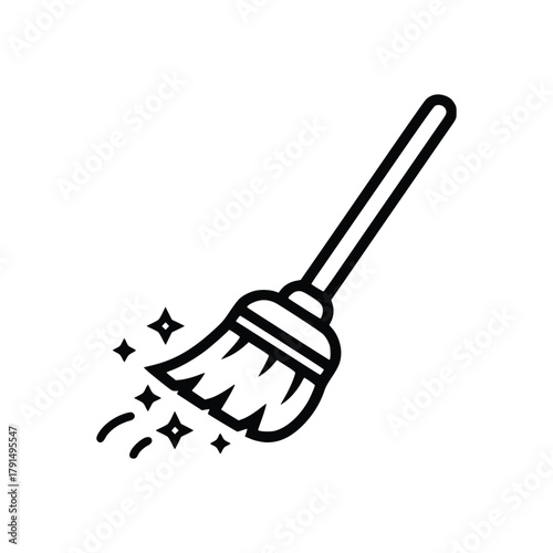 Broom Icon with Sparkling Clean Effect.