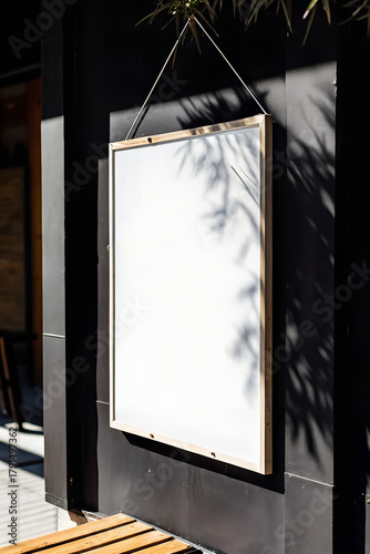 White poster mockup on a wall with beautiful natural shadows