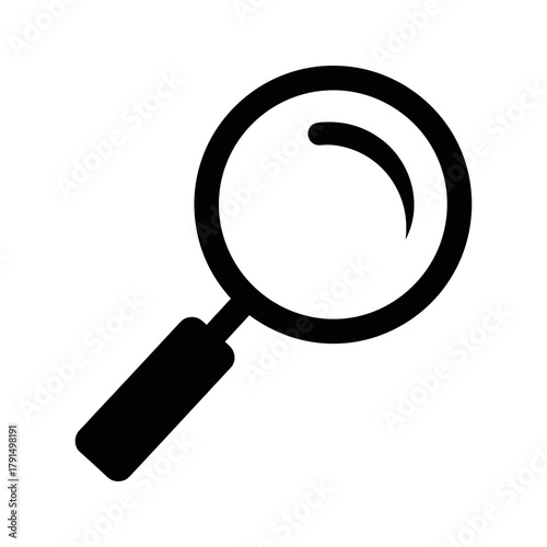 Black outline of a magnifying glass on a
