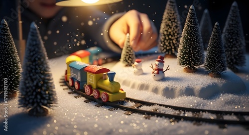Cozy Miniature Christmas Train Scene with Snow and Pine Trees