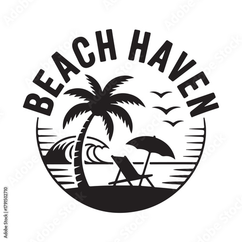 Beach Haven Tropical Paradise Circular Badge Vector