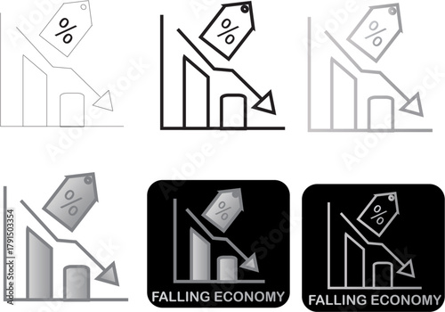 Falling Economy Icon Set Price Decline, Financial Crisis, Economic Downturn, Discount, Recession