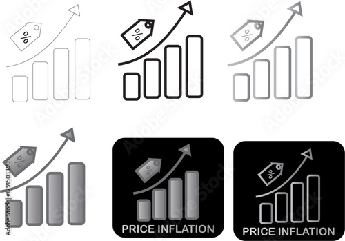 A collection of minimalist digital icons showing rising costs and economic growth charts, an isolated vector set for promotion