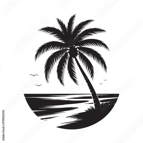 Island and Palm Trees Silhouette Vector Icon Graphic