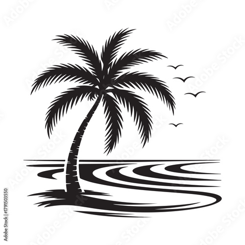 Minimalist Tropical Palm Tree Silhouette Vector Icon