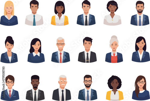 Diverse Professional Avatars Business People in Vector Illustration.