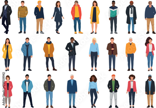 Diverse Group of People in Various Outfits Illustration.