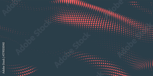Red wave halftone dots abstract vector background