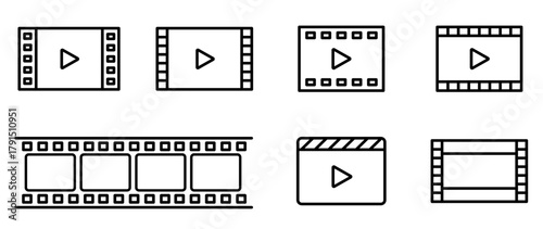 動画・映像・ムービーのフイルム。編集可能なラインアイコンセット