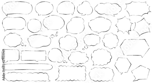 墨書き風の吹き出しイラストセット（黒線・白塗り・筆ペン風）