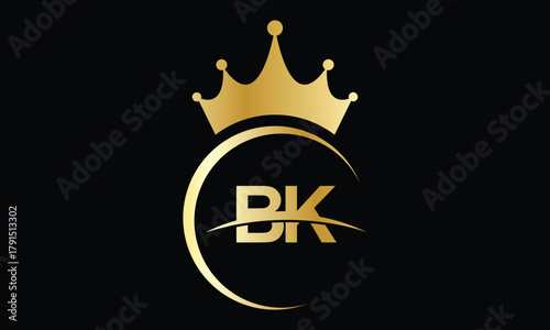 abstract golden gradient BK crown letter logo design.