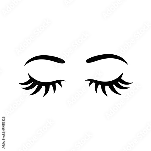 Closed eyes with long eyelashes and eyebrows, representing beauty and sleep