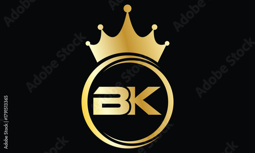 abstract golden gradient BK crown letter logo.