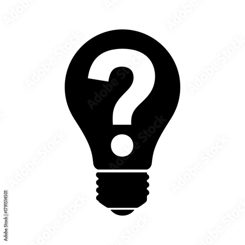 Black light bulb with a question mark inside, symbolizing a question or an idea