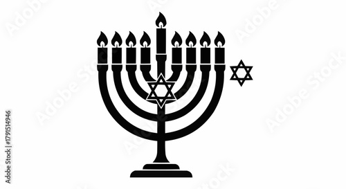 Menorah with Star of David Jewish Holiday Symbol.