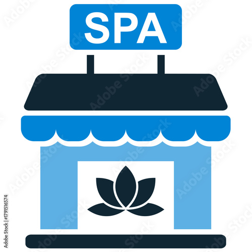 Spa Shop Icon Vector Ideal for wellness center branding, retail environments, beauty salon services, and relaxation amenity graphics.