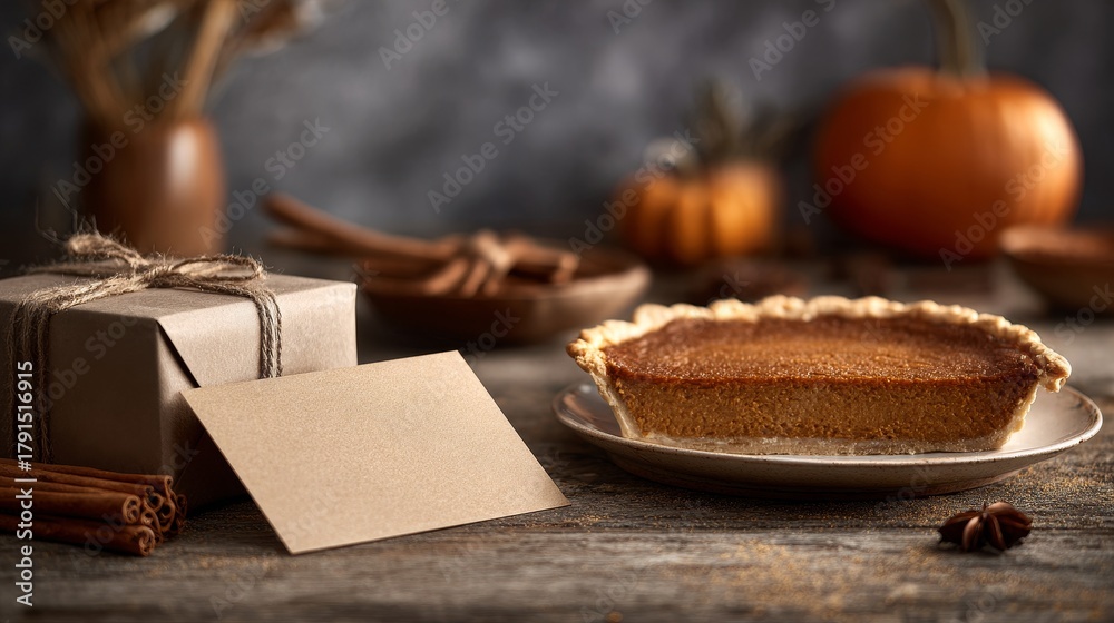 Obraz premium a pumpkin pie and a gift box 