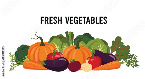 Illustration of a vibrant assortment of fresh vegetables with the text \.